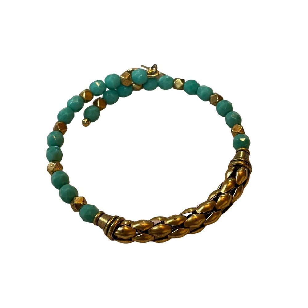 2 Alex & Ani Beaded Gold Teal‎ Bracelets